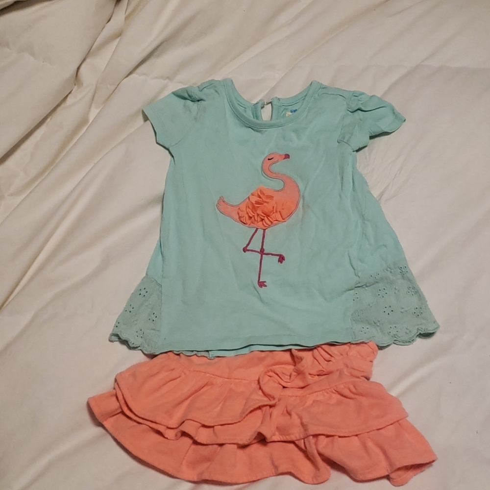 Flamingo, neon coral outfit 2T girls